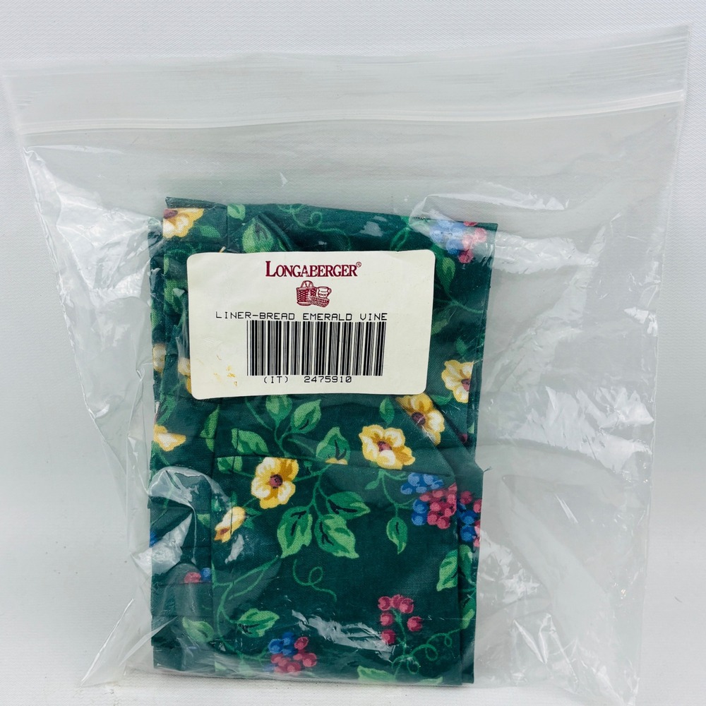 Longaberger Emerald Vine Bread Basket Liner Green Floral Cotton USA 2475910